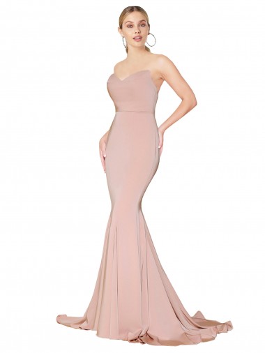 Wholesale Sweep Train Sweetheart Long Mermaid Crepe Prom Dress Low Back