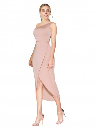 Wholesale Knee Length One Shoulder Crepe Short Wrap Cocktail Prom Dress / Homecoming Dress