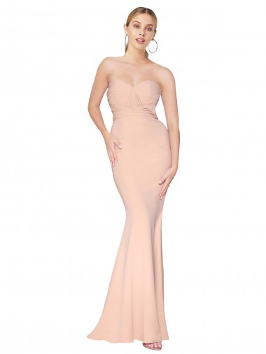 Wholesale Sweetheart Shirred Neck Long Floor Length Crepe Prom Dress