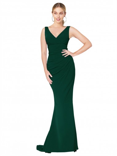 Wholesale V-Neck Floor Length Long Crepe Mermaid Prom Dress