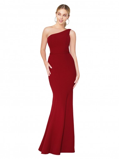Wholesale One Shoulder Long High Neck Sleeveless Mermaid Crepe Prom Dress