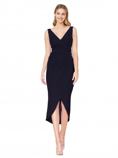 Wholesale Short Knee Length V-Neck Crepe Cocktail Wrap Cocktail Prom Dress / Homecoming Dress