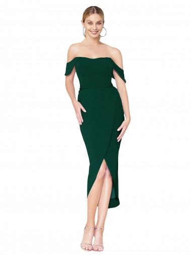 Wholesale Off the Shoulder Short Knee Length Crepe Wrap Cocktail Prom Dress / Homecoming Dress