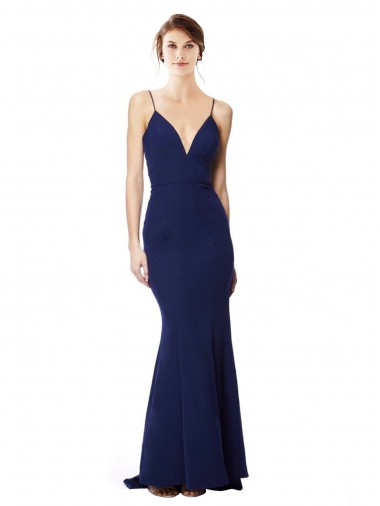 Wholesale Deep V-Neck Spaghetti Straps Mermaid Crepe Prom Dress
