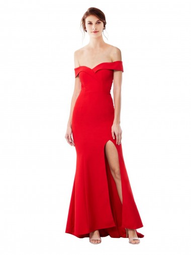 Wholesale Off the Shoulder Sweetheart Maxi Crepe Prom Dress With Thigh Split and Train