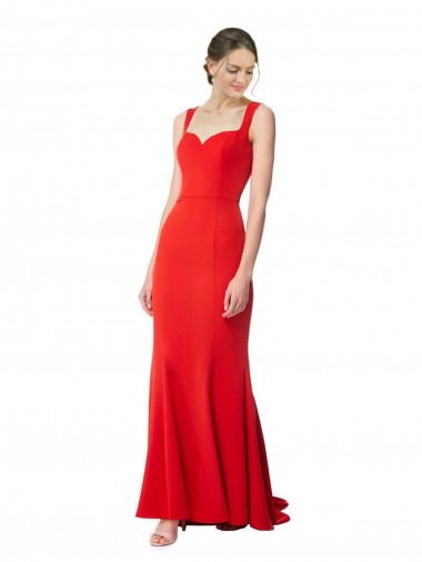 Wholesale Long Chapel Train Fishtail Maxi Crepe Prom Dress with Sweetheart Neckline