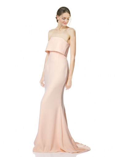 Wholesale High Neck Strapless Long Crepe Maxi Prom Dress with Overlay