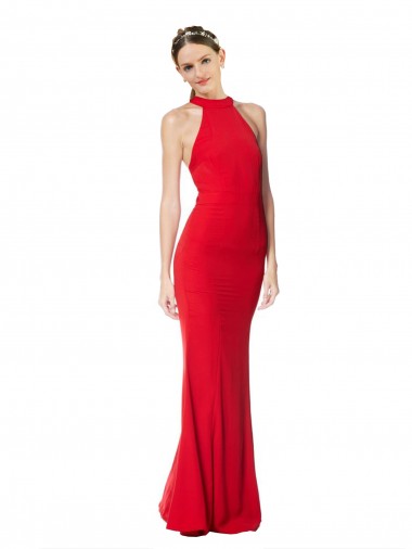 Wholesale Halter Neck Keyhole Back Sleeveless Crepe Maxi Prom Dress