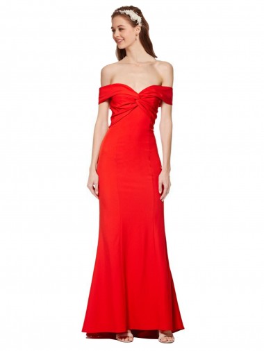 Wholesale Cross Front and Back Bardot Sleeveless Crepe Maxi Prom Dress