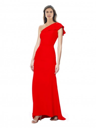 Wholesale High Neck Ruffle Frill One Shoulder Maxi Crepe Prom Dress