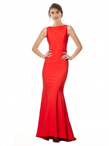 Wholesale High Neck Maxi Crepe Bridesmiad Dress with Exaggerated Back Ruffle
