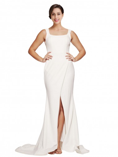 Wholesale Square Neck Long Sheath Sweep Train Crepe Prom Dress 