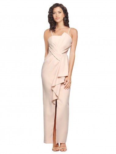 Wholesale Long Full Length Ruffles Strapless Low Back Crepe Prom Dress with Straps