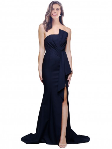 Wholesale Long Strapless Sweep Train Low Back Crepe Prom Dress