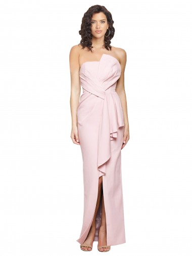Wholesale Strapless Long Full Length Ruffles Low Back Crepe Prom Dress