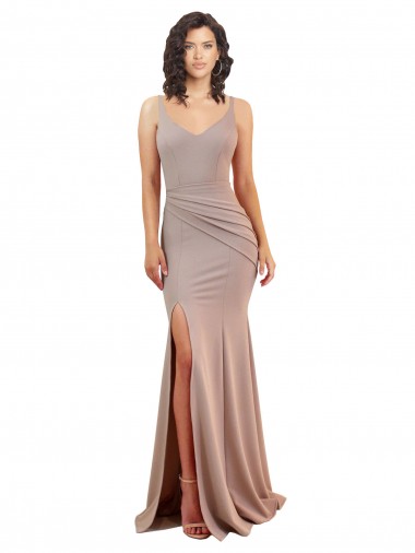 Wholesale Fishtail Shape V-Neck Crepe Prom Dress with Slit