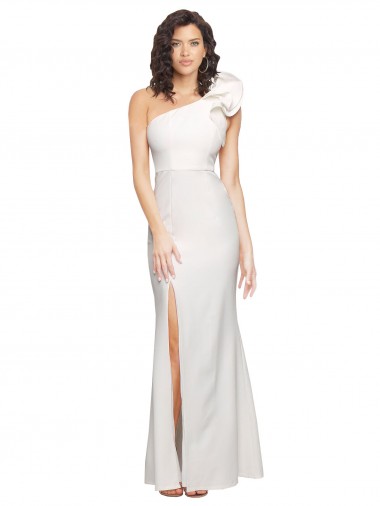 Wholesale One Shoulder Long Full Length Crepe Prom Dress with Ruffles and Side Split