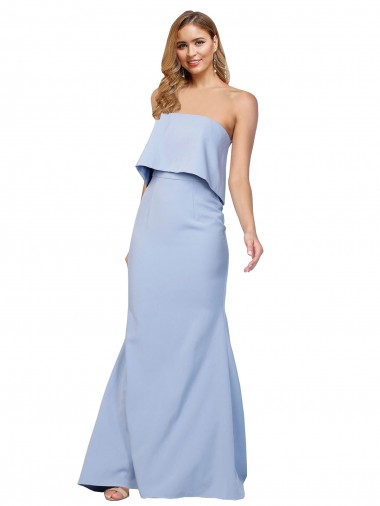 Wholesale Strapless Full Length Crepe Prom Dress with Bodice Overlay