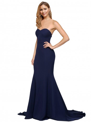 Wholesale Fit and Flare Sweetheart Long Crepe Prom Dress with Sweep Train