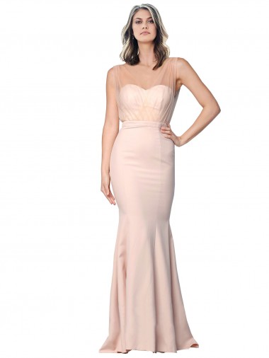 Wholesale Full Length Sweetheart Crepe Prom Dress with Tulle Overlay