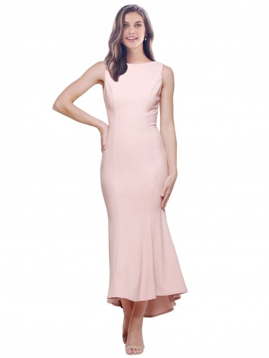 Wholesale High Neck Low V-Back Midi Length Crepe Cocktail Dress / Prom Dress