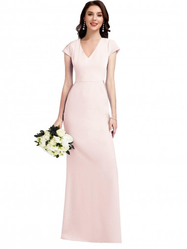 Wholesale Cap Sleeve A-Line Crepe Prom Dress with Pockets