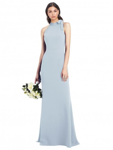 Wholesale Halter Bow Neck Open Back Soft Full Length Trumpet Prom Dress