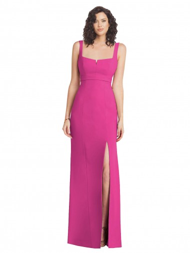 Wholesale Wide Strap Notch Empire Waist Bridesaid Dress with Front Slit