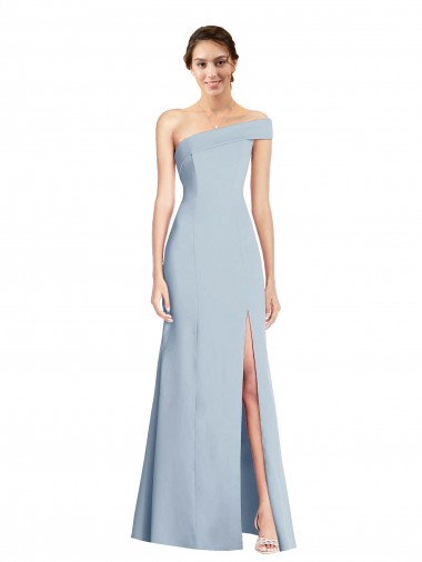 Wholesale Asymmetrical Off the Shoulder Cuff Trumpet Crepe Prom Dress With Front Slit