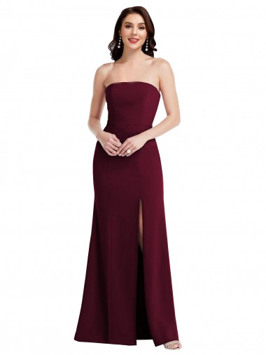 Wholesale Strapless Crepe Maxi Prom Dress with Front Slit