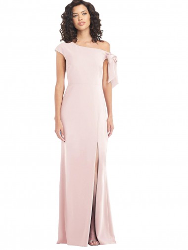 Wholesale Off the Shoulder Tie Detail Trumpet Crepe Prom Dress with Front Slit