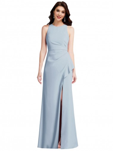 Wholesale Halter Maxi Prom Dress with Cascade Ruffle Slit