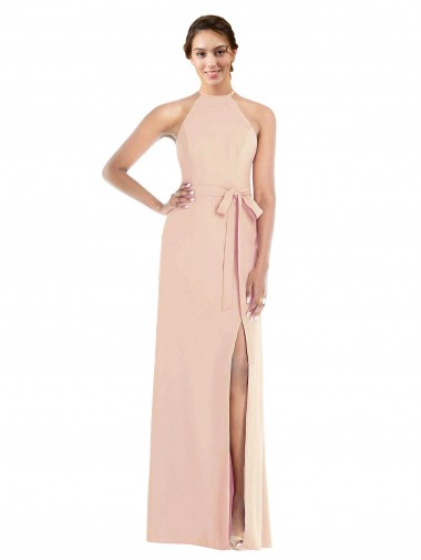 Wholesale Halter Criss Cross Cutout Back Maxi Crepe Prom Dress