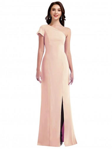 Wholesale One Shoulder Cap Sleeves Trumpet Crepe Prom Dress with Front Slit