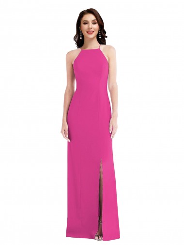 Wholesale Open Back High Neck Halter Trumpet Crepe Prom Dress