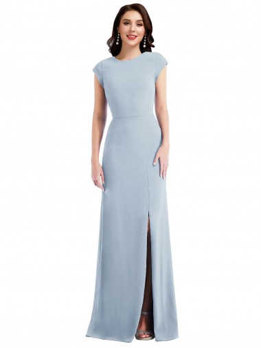Wholesale Cap Sleeve Open Back Trumpet Crepe Prom Dress with Front Slit