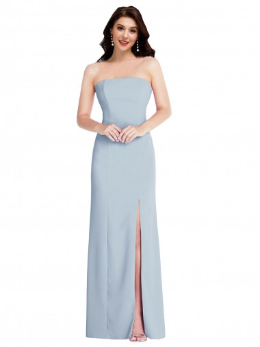 Wholesale Strapless Scoop Back Maxi Crepe Prom Dress with Front Slit