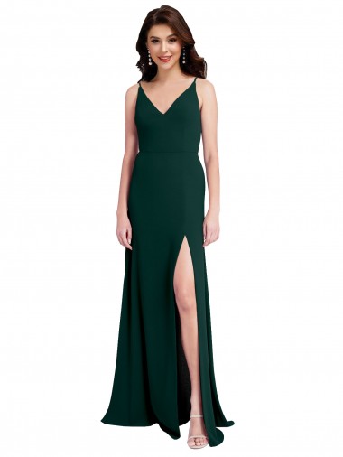 Wholesale Slim A-Line V-Neck Full Length Crepe Prom Dress with Side Slit