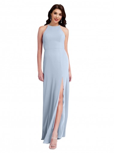 Wholesale Fit and Flare High Neck Crepe Prom Dress with Side Slit