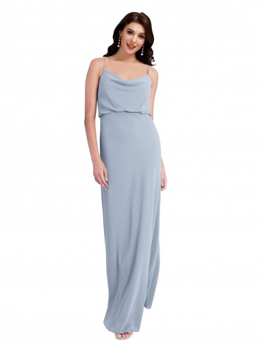 Wholesale Draped Cowl Neck Long Crepe Prom Dress with Spaghetti Straps