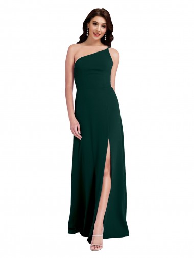 Wholesale A-Line Slim One Shoulder Crepe Prom Dress with Asymmetrical Straps and Side Slit