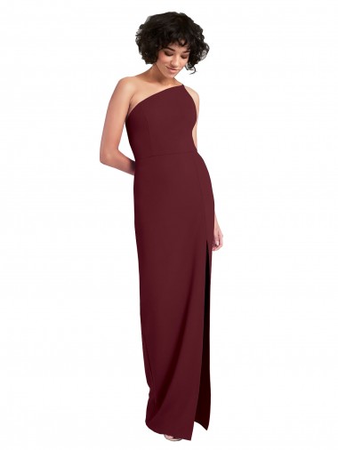 Wholesale Sleek One Shoulder Long Crepe Prom Dress with Daring Slit