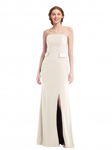 Wholesale Long Strapless Tuxedo Maxi Prom Dress with Front Slit & Pockets
