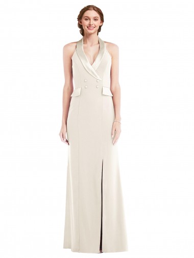 Wholesale Halter Tuxedo Maxi Prom Dress with Front Slit
