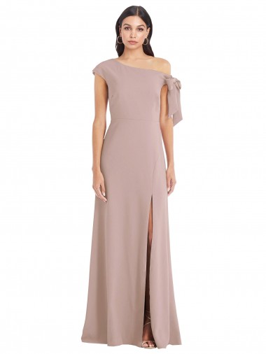 Wholesale Off the Shoulder Tie Detail Maxi Crepe Prom Dress with Front Slit