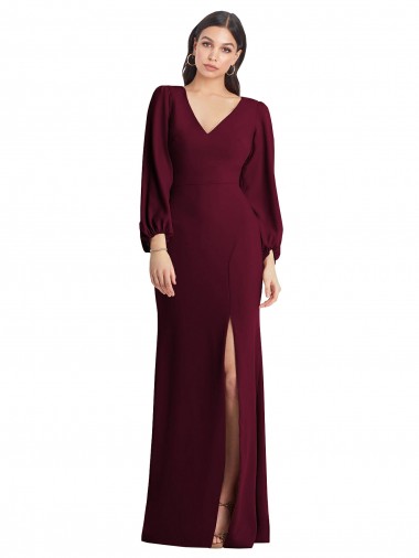 Wholesale Long Puff Sleeve V-Neck Trumpet Maxi Prom Dress