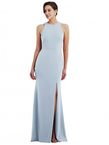 Wholesale Cutout Open Back Halter Maxi Crepe Prom Dress with Scarf Tie