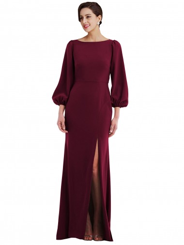 Wholesale Bishop Sleeve Open Back Trumpet Crepe Prom Dress with Scarf Tie