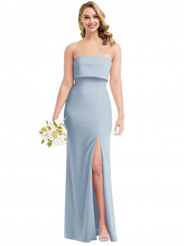 Wholesale Strapless Overlay Bodice Crepe Maxi Prom Dress with Front Slit