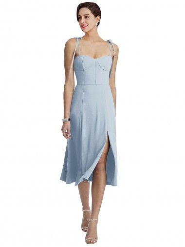 Wholesale Midi Cocktail Length Bustier Crepe Prom Dress with Back Bow Straps